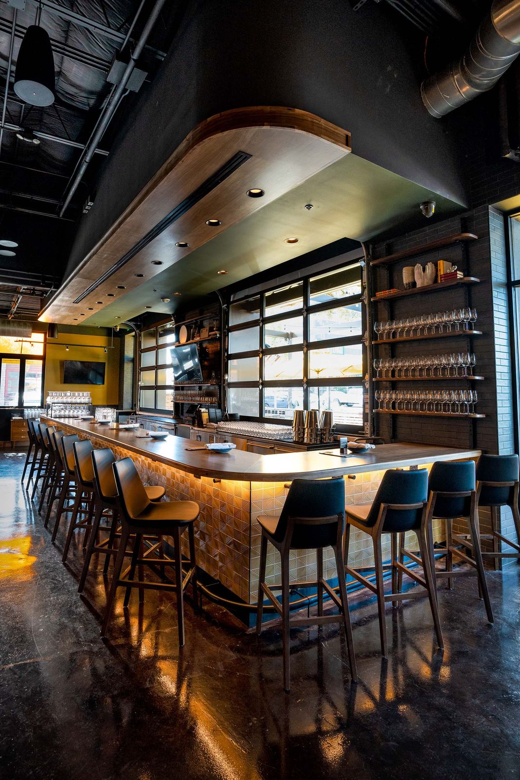 Restaurant bar with warm under-counter lighting