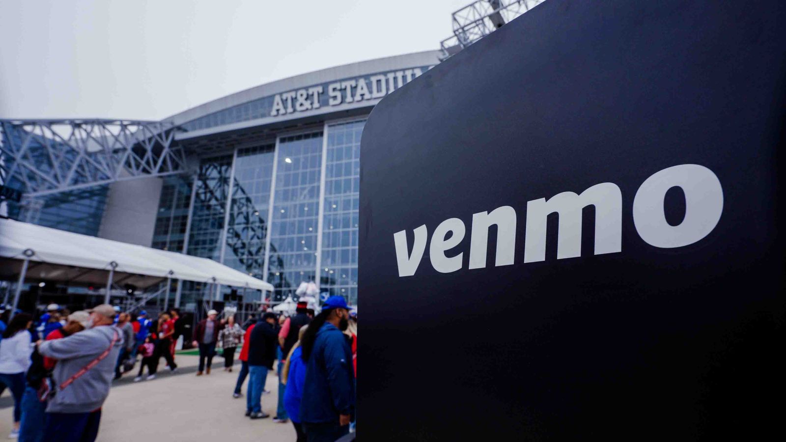 Venmo signage outside AT&T Stadium during a Big 12 game