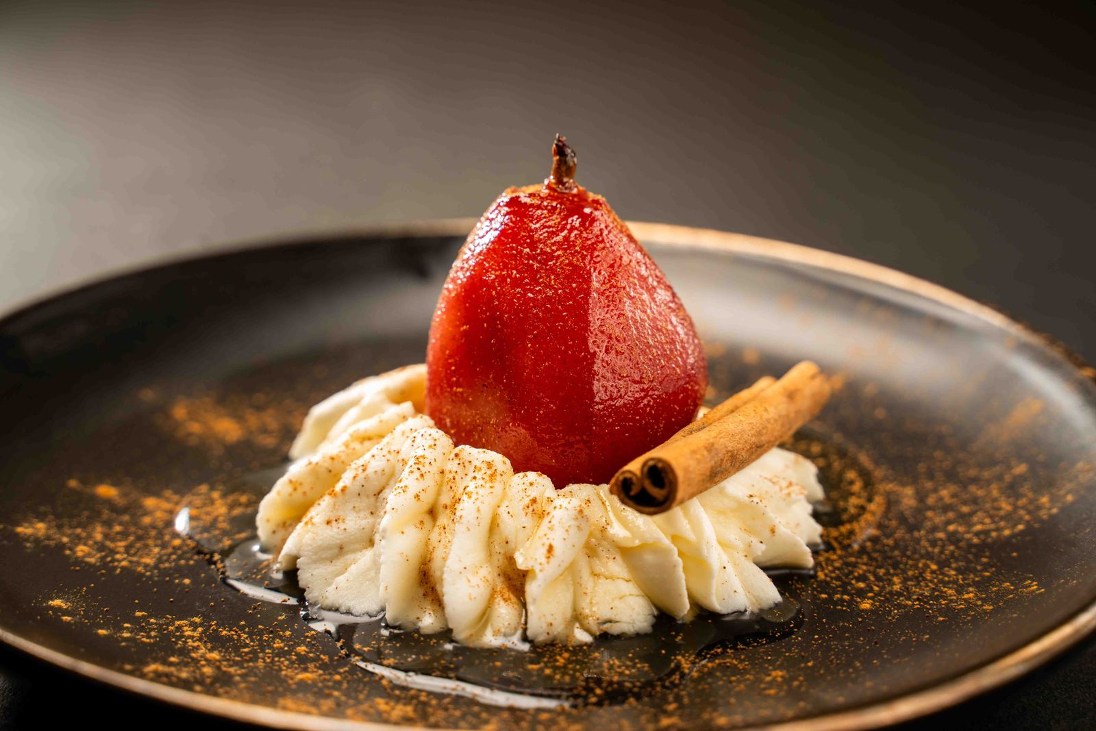 Poached pear dessert with cinnamon