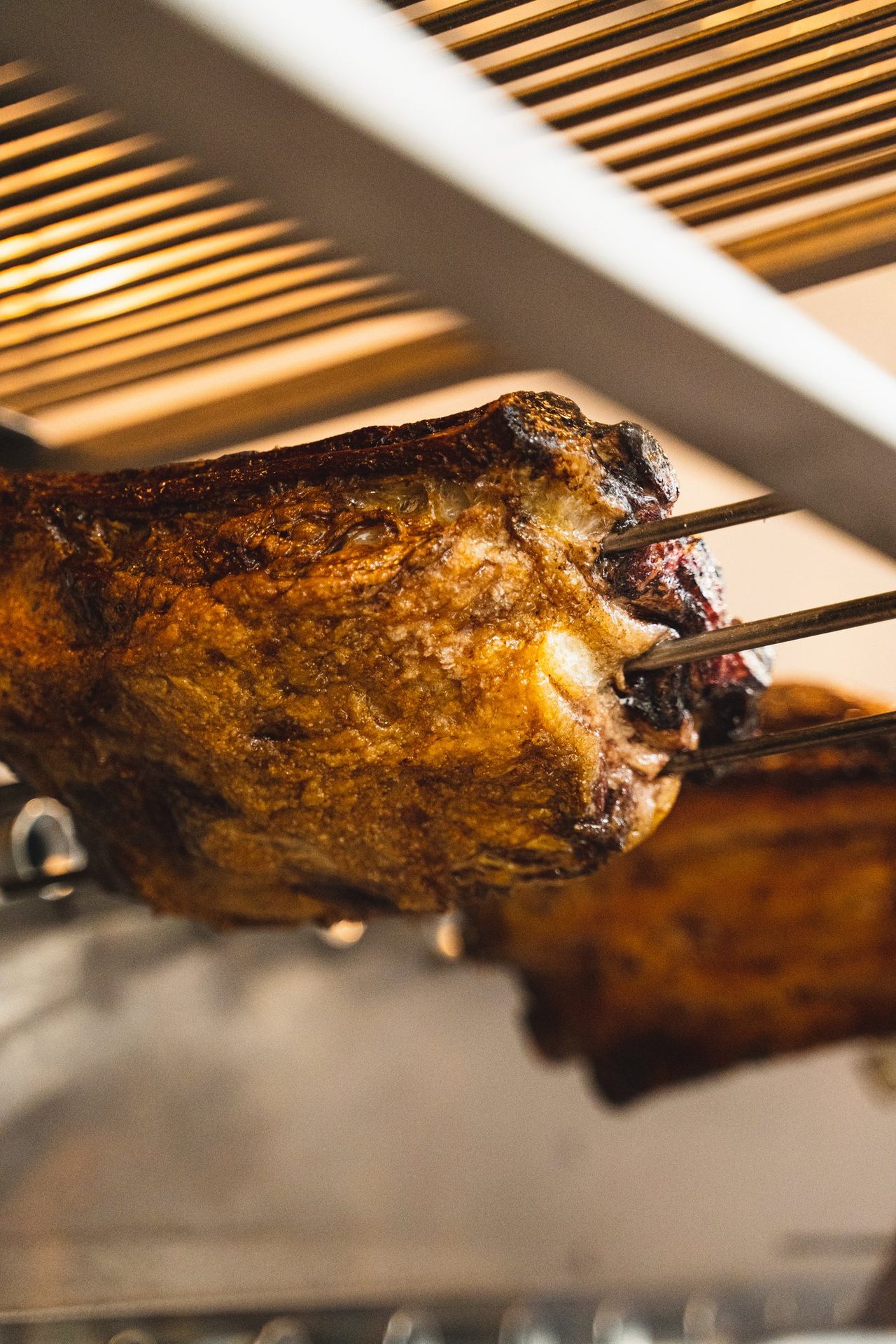Close-up of a roasted skewer
