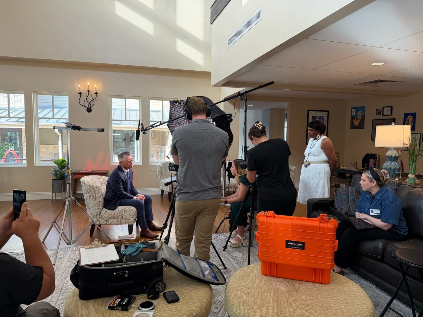 The Beowulf Media crew setting up interviews in the great room