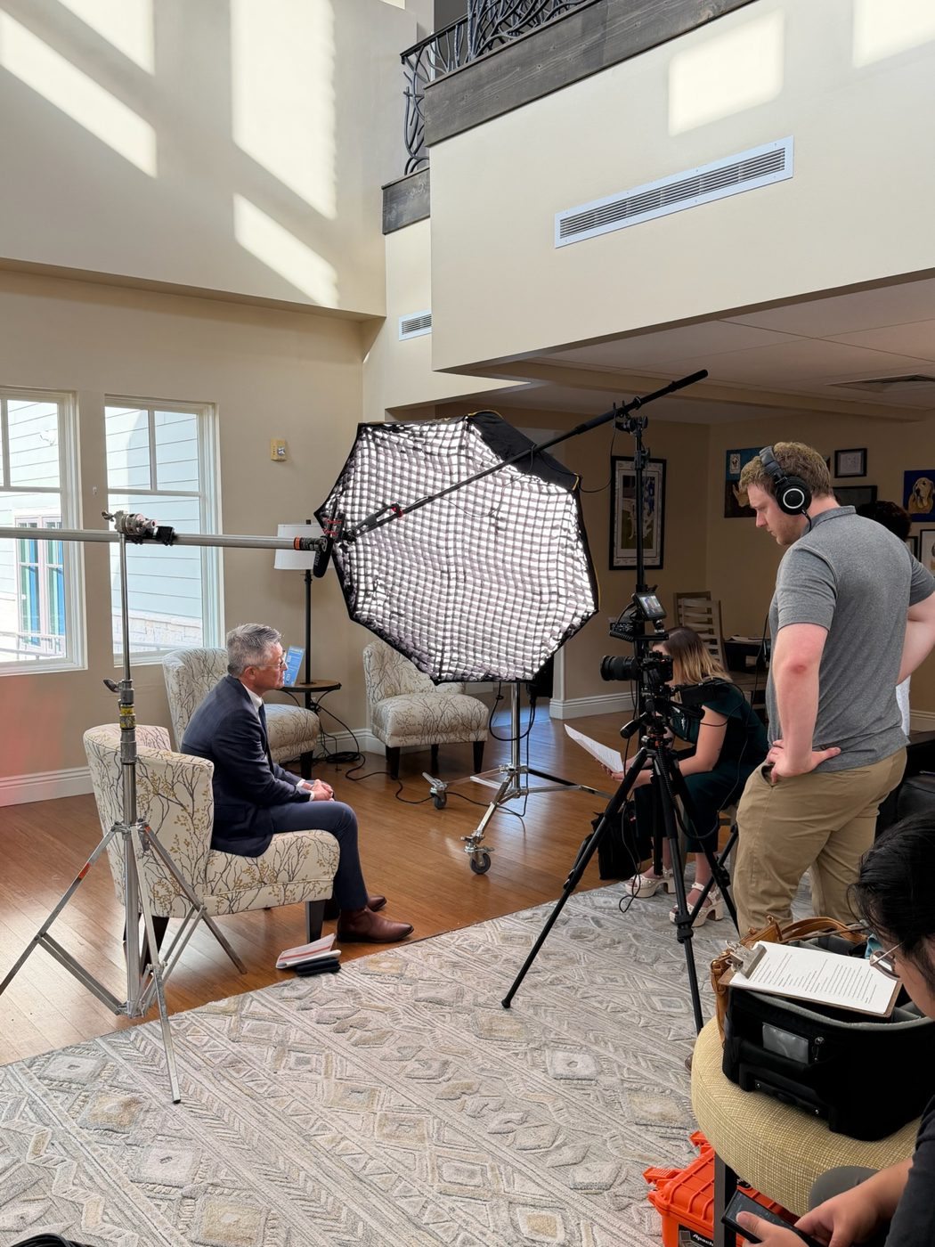 Interview lighting set up by the window