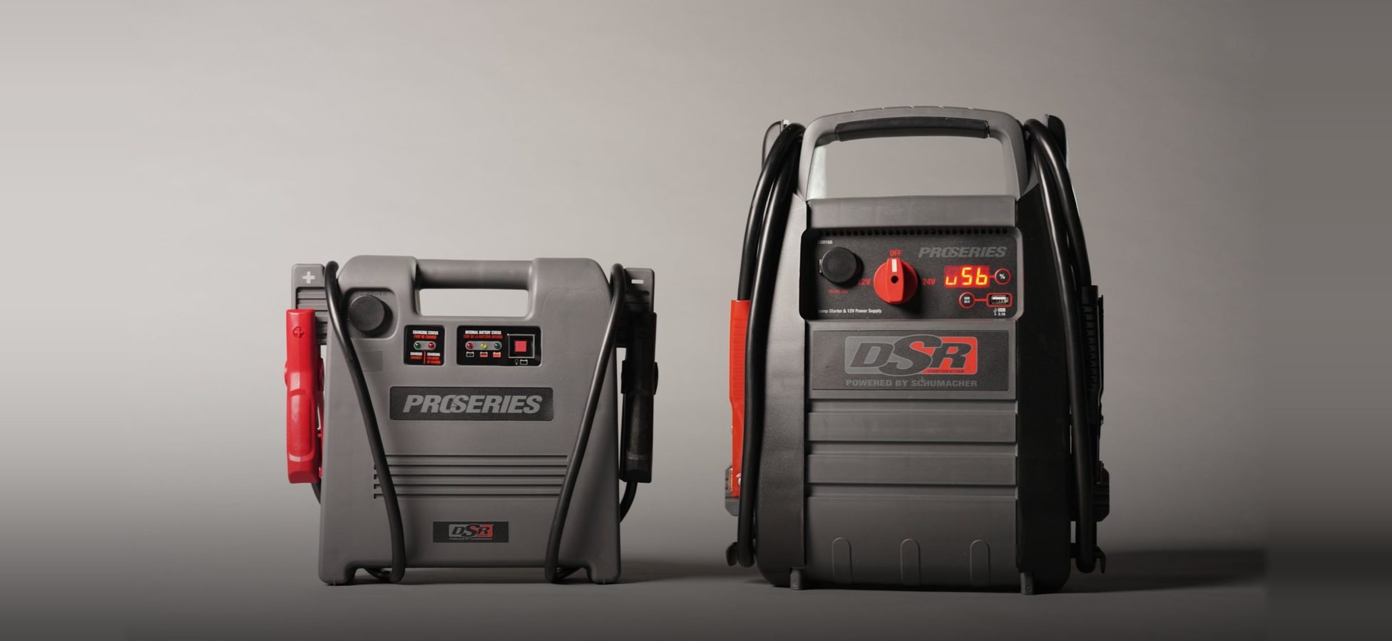 Schumacher ProSeries and DSR jump packs on a gray set