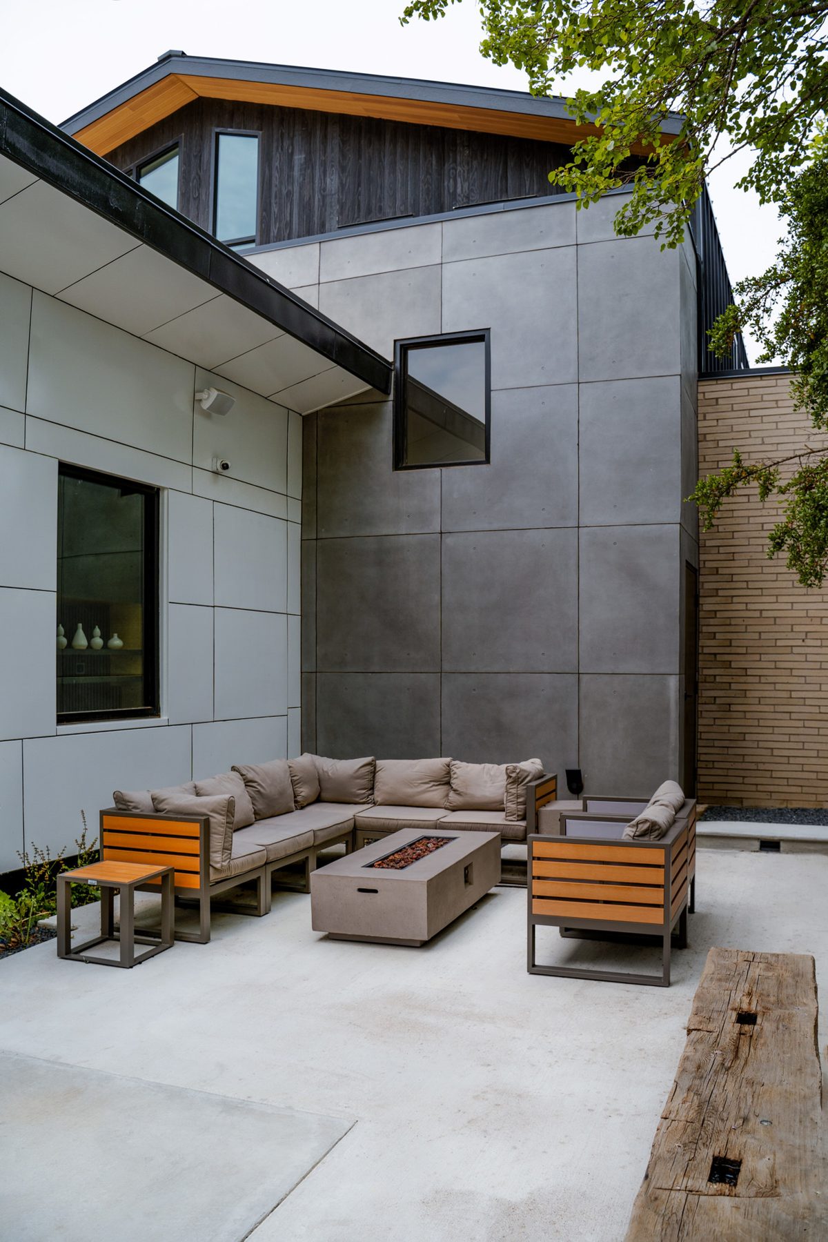 Outdoor courtyard with lounge seating at the Valley Quest office